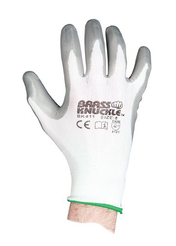 GLOVE NYLON WHITE SHELL;GRAY NITRILE FLAT PALM 13G - Latex, Supported